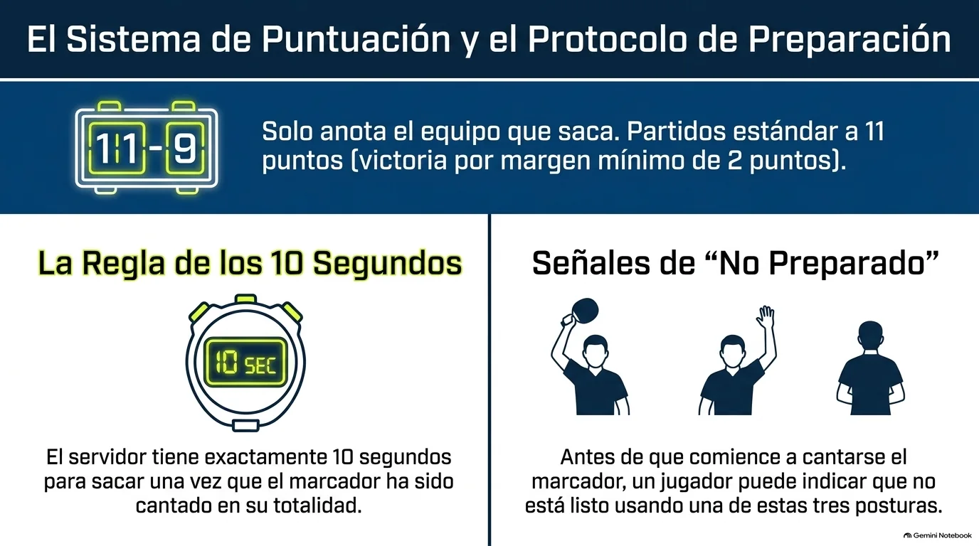 Puntuación estándar, diez segundos y señales de no preparado.