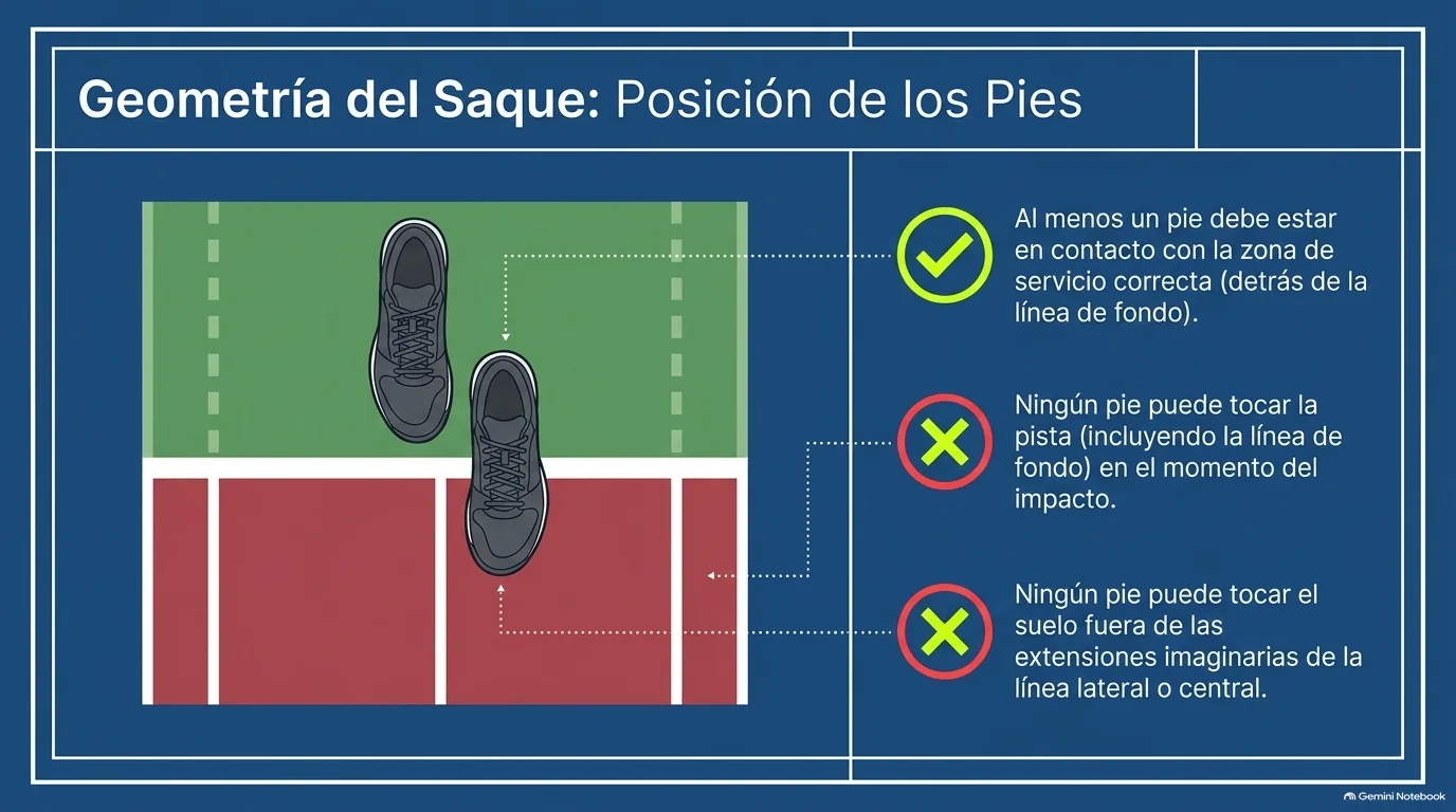 Posiciones legales e ilegales de los pies del sacador.