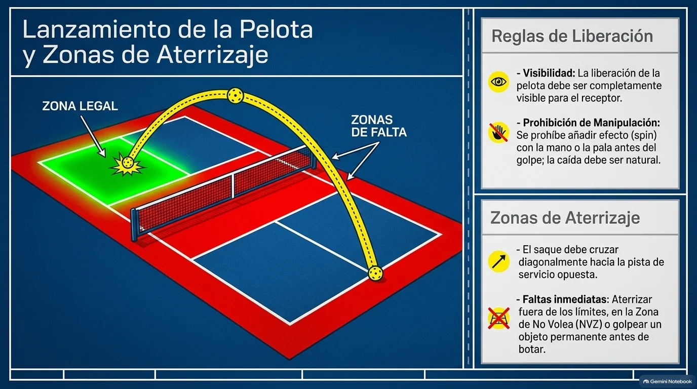 Liberación visible y zonas válidas del saque.